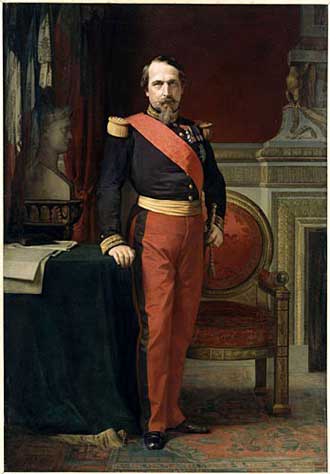Porträt von Napoleon III. in der Uniform eines Generalmajors in seinem großen Arbeitszimmer im Tuilerien-Palast.