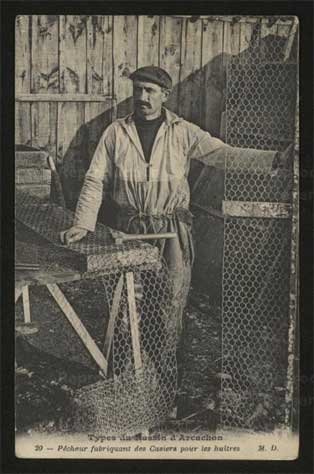 Fisherman making traps for oysters.